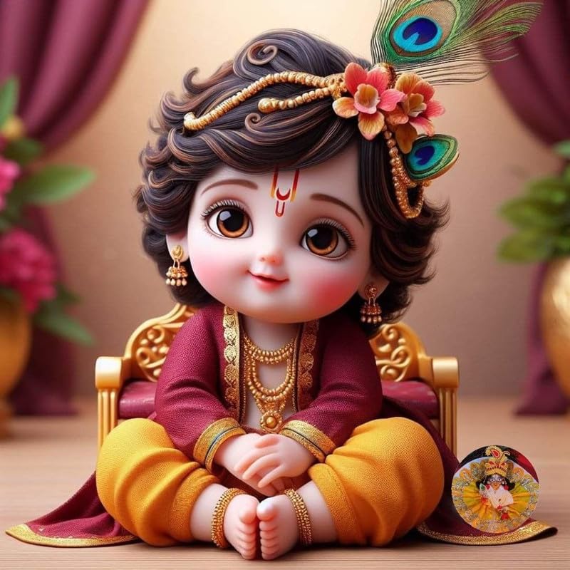 Image of British Terminal Cute little Bal Gopal Baby God Krishna| Kanha Ji | Laddu Lord Makhan Chor Painting Religious Poster for Pregnant Women for wall (matt thin vinyl,sticker,multicolor,unframed)| bj450
