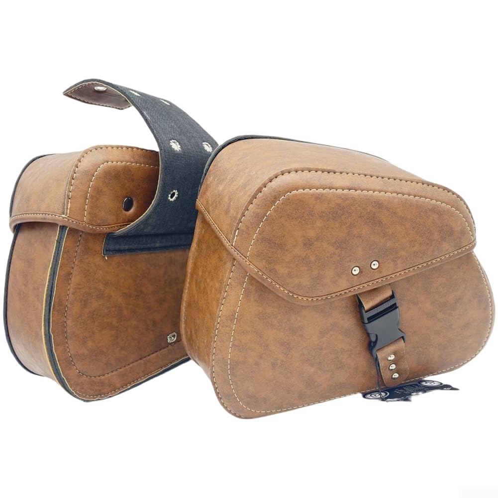 Sacoches latérales de moto d'inspiration vintage en cuir PU offrant une protection fiable contre les intempéries et des options de montage (marron)
