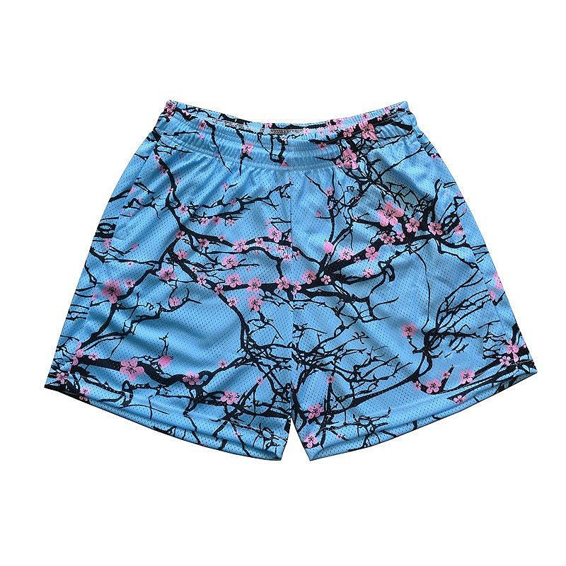 Floral Graphic Quick Dry Beach Shorts Summer Casual Lounge Bottoms Emo 2000s Y2k Grunge Mesh Shorts Men Women2