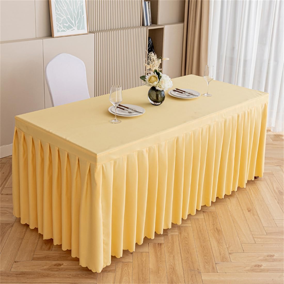 Jupes de table rectangulaires jaune clair pour mariages et banquets