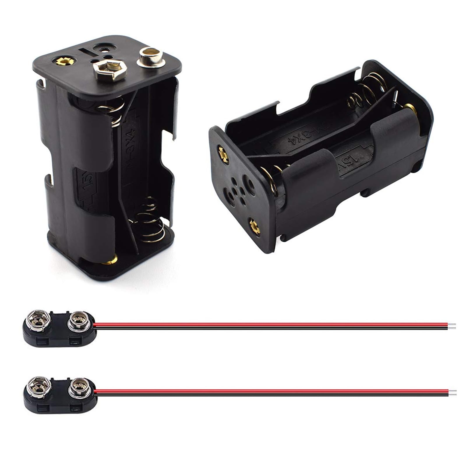 SDTC Tech 2-Set 4X 1.5V AA Battery Holder and I Type Snap Connector Kit 6 Volt Thicken Plastic Battery Case Box