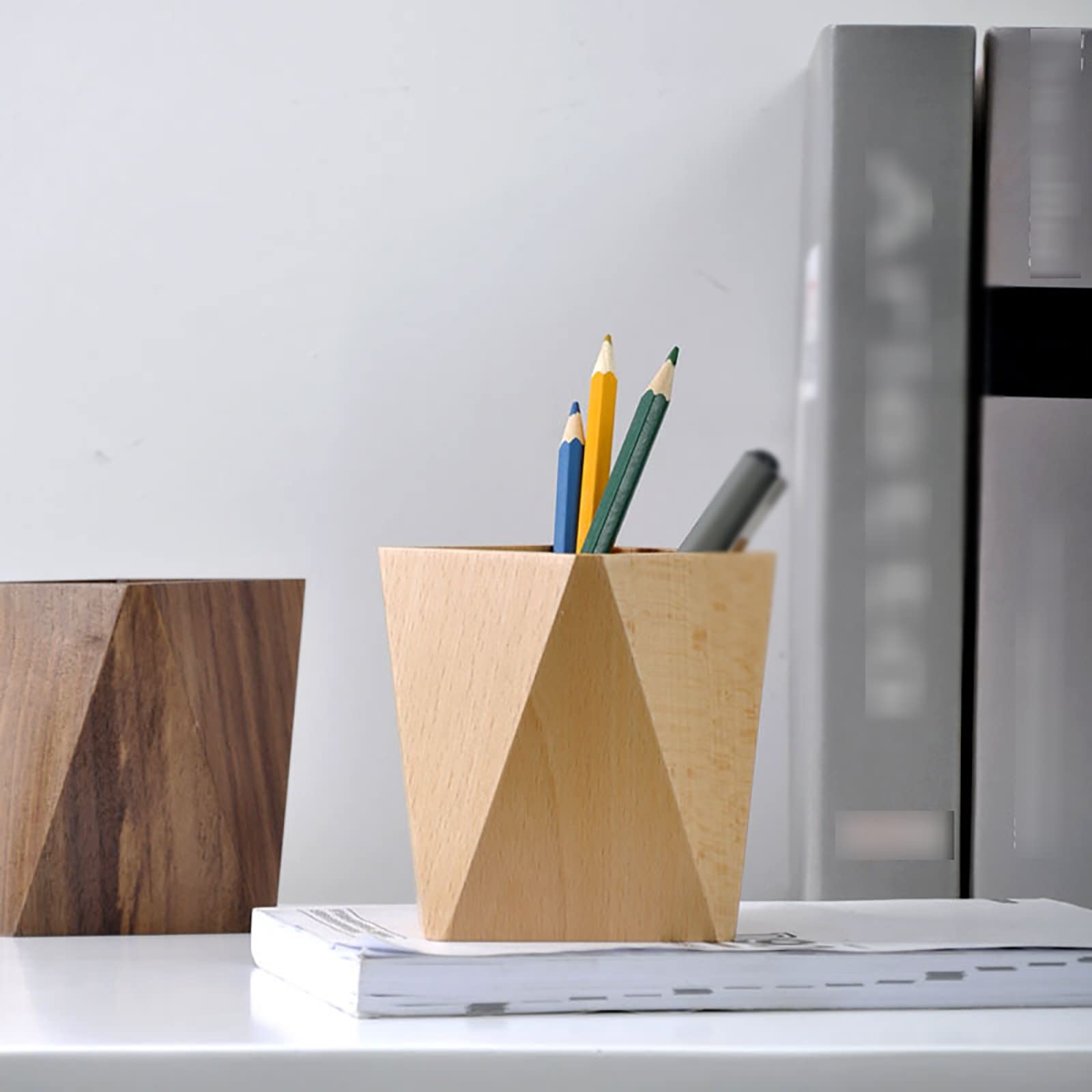 Bleistifttopf aus Holz Office Stiftehalter aus Holz, schwarz, Nussbaumholz, Schreibwaren-Organizer für Homeoffice(Natural)