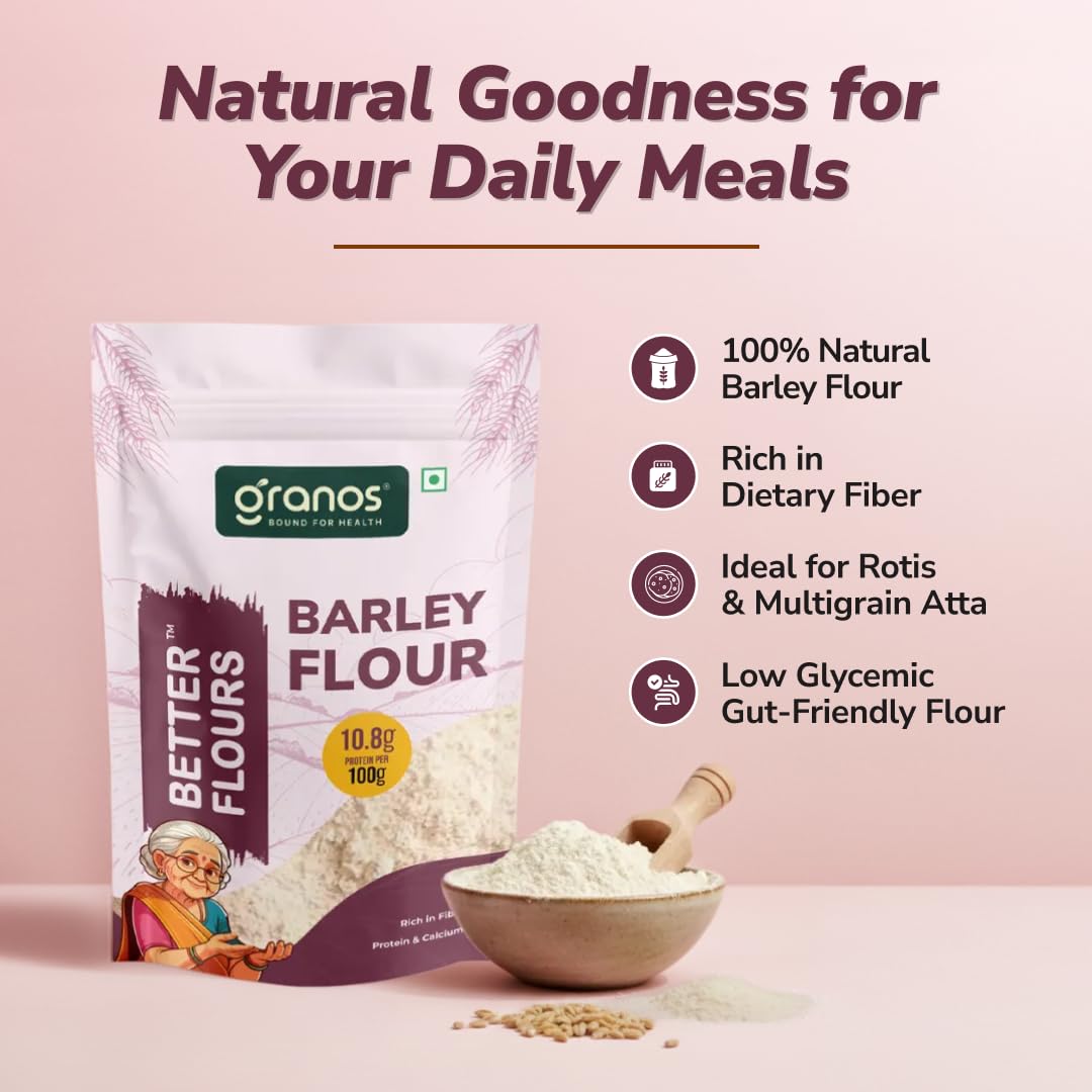 Granos Barley Flour, High in Protein and Fibre, 100% Whole Grain Jau Atta, No Maida, Chemical Free, Weight Loss and Diabetic Support, 900g (Pack of 2) - Image 3 thumbnail