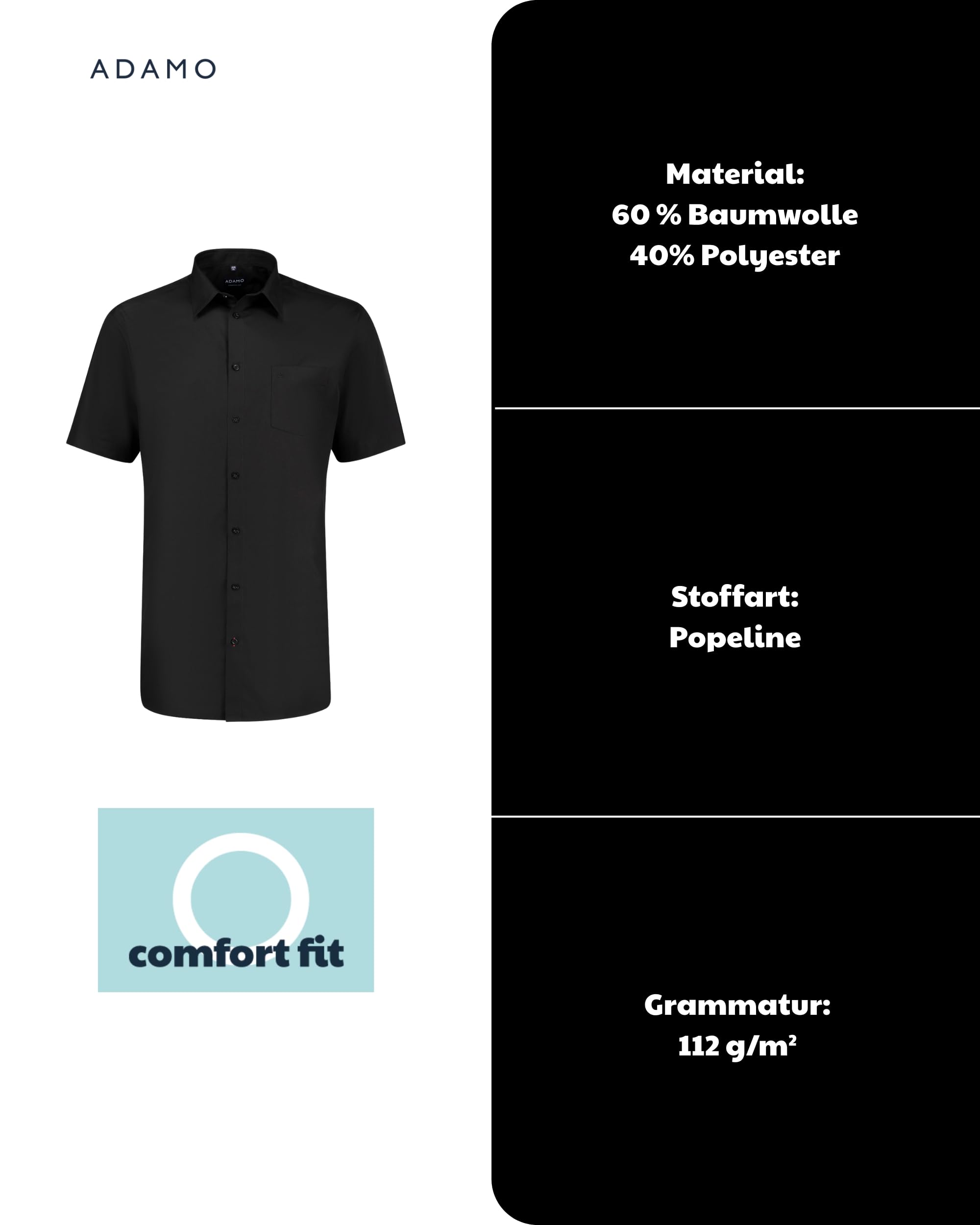 ADAMO Herren Businesshemd Kurzarm Comfort FIT Übergrößen 2XL-14XL