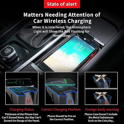 Miniatura 5 de Soporte de cargador inalámbrico para automóvil compatible con Volvo XC90, XC60, S90, V90, S60, V60 2023, 2022, 2021, 2020, 2019, 2018, 2017, QC 3.0,