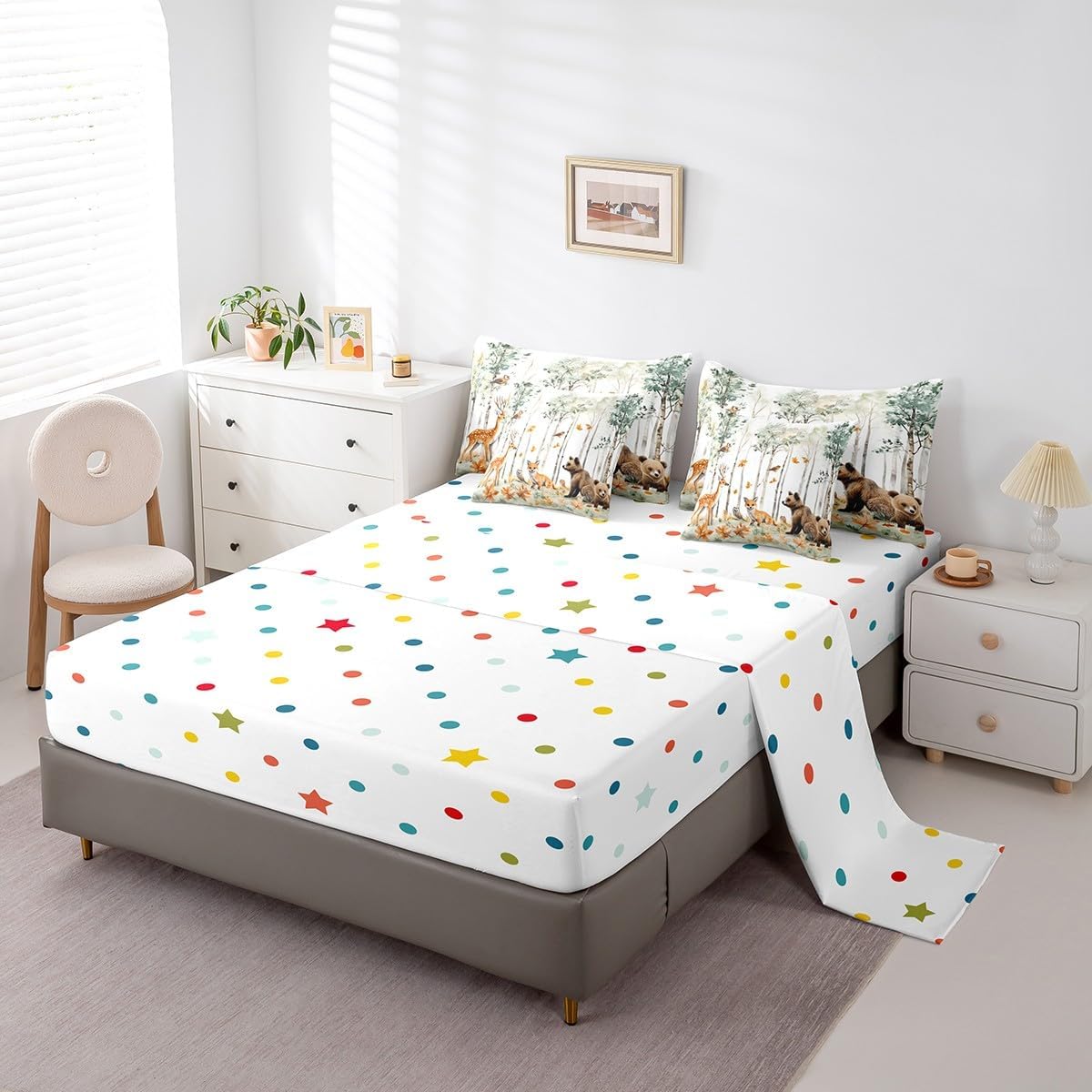Feelyou Animal Comforter Set with Sheets Twin Size Deer Bed in a Bag for Boys Girls Teens Fox 7 Pieces Bedding Set Bear Bed Set Room Decor Forest