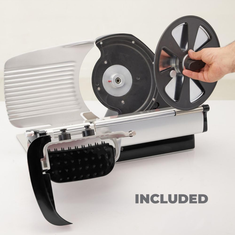Berkel Home Line 250, affettatrice Premium in Rosso + apposita tavola di appoggio in legno di botte, offerta speciale della macchina da taglio