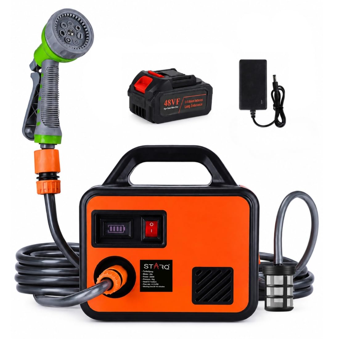 STARQ Cordless Water Pump 200W 6000mAh Battery Self Priming Portable Water Transfer Pump with Spray Gun for Car Bike Garden and Home Use-picture-23