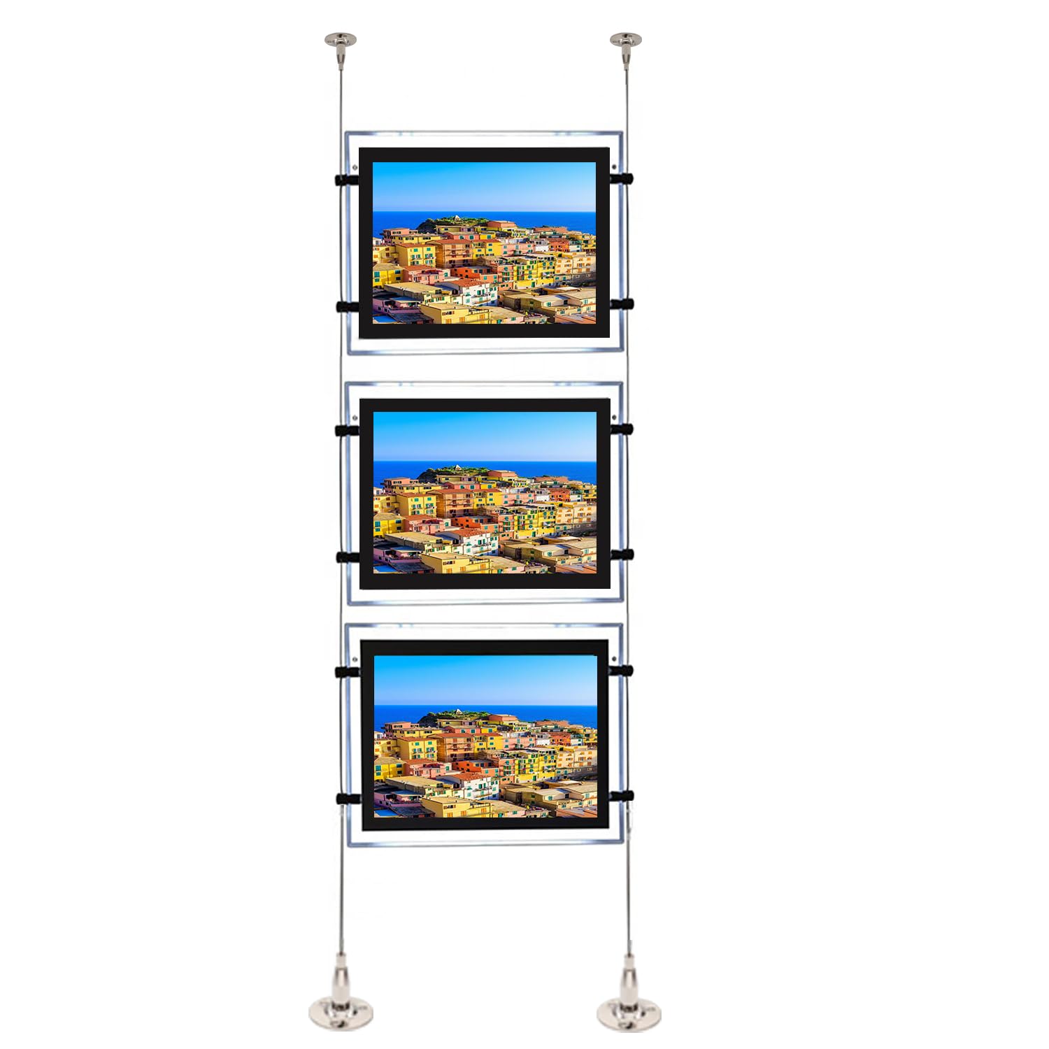 Cadre photo avec rétroéclairage LED A3 en acrylique, panneau photo pour magasin immobilier, signalétique de magasin (horizontal, lot de 3 A3 par ligne)
