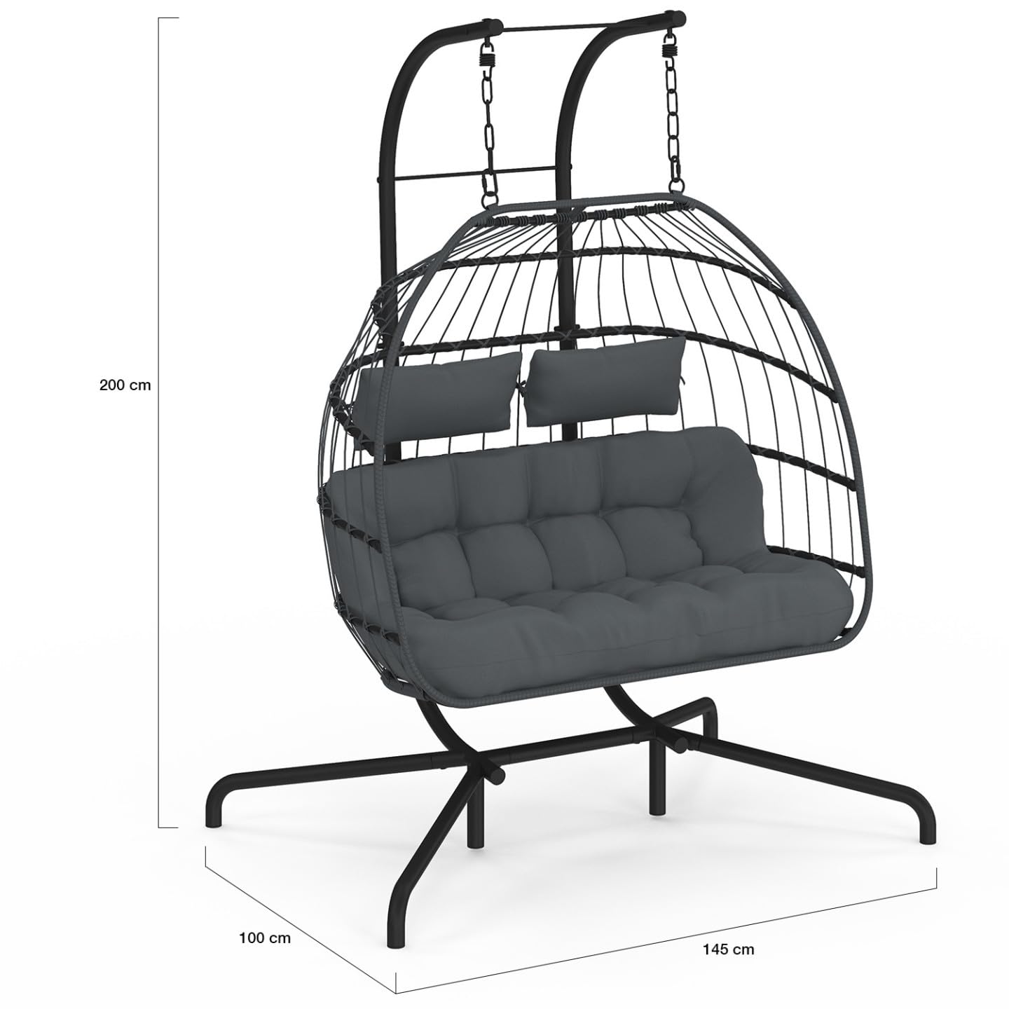 IDMarket - Fauteuil Oeuf Suspendu ajouré 2 Places Effet rotin Gris avec Coussin Gris