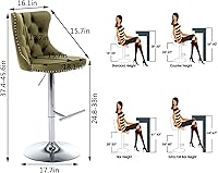 Vista 111 de Aoowow Juego de 2 taburetes de bar giratorios, taburetes de bar ajustables con respaldo de terciopelo copetudo, sillas de bar modernas tapizadas