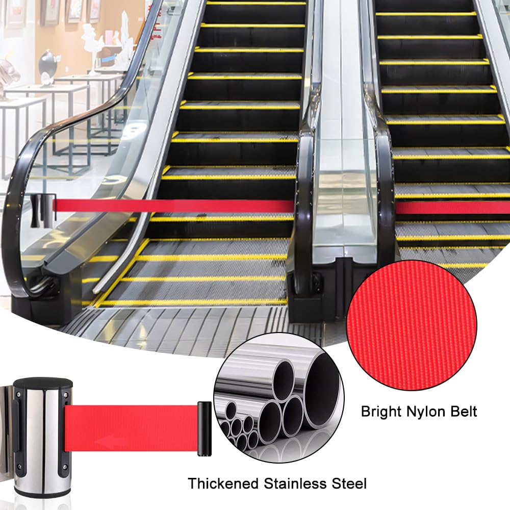 Awesile 5M Montaje en Pared Cinturón Barrera Retráctil Queue Cuerda Barrera Crowd Control Cinta Seguridad retráctil de Muchedumbre Cinta Retráctil Extensible Queue Barrier
