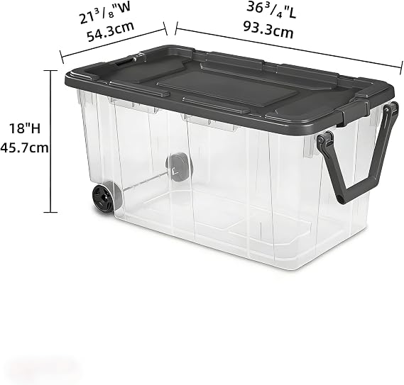 160 Quart Wheeled Stacker, Extra Large Durable Clear Bin, Latch Lid and Pull Handle, Gray, 2 Count