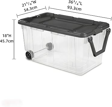 160 Quart Wheeled Stacker, Extra Large Durable Clear Bin, Latch Lid and Pull Handle, Gray, 2 Count