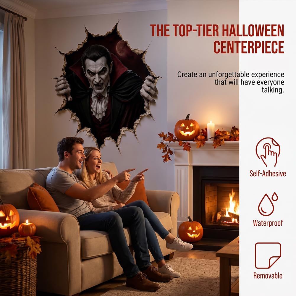 Halloween Break-in 3D Wall Decals, 2027 New Halloween Wall Stickers, 3D Illusion Effect, Spooky Home Decor, Indoor Wall Sticker, Halloweens Theme，4pcs-F