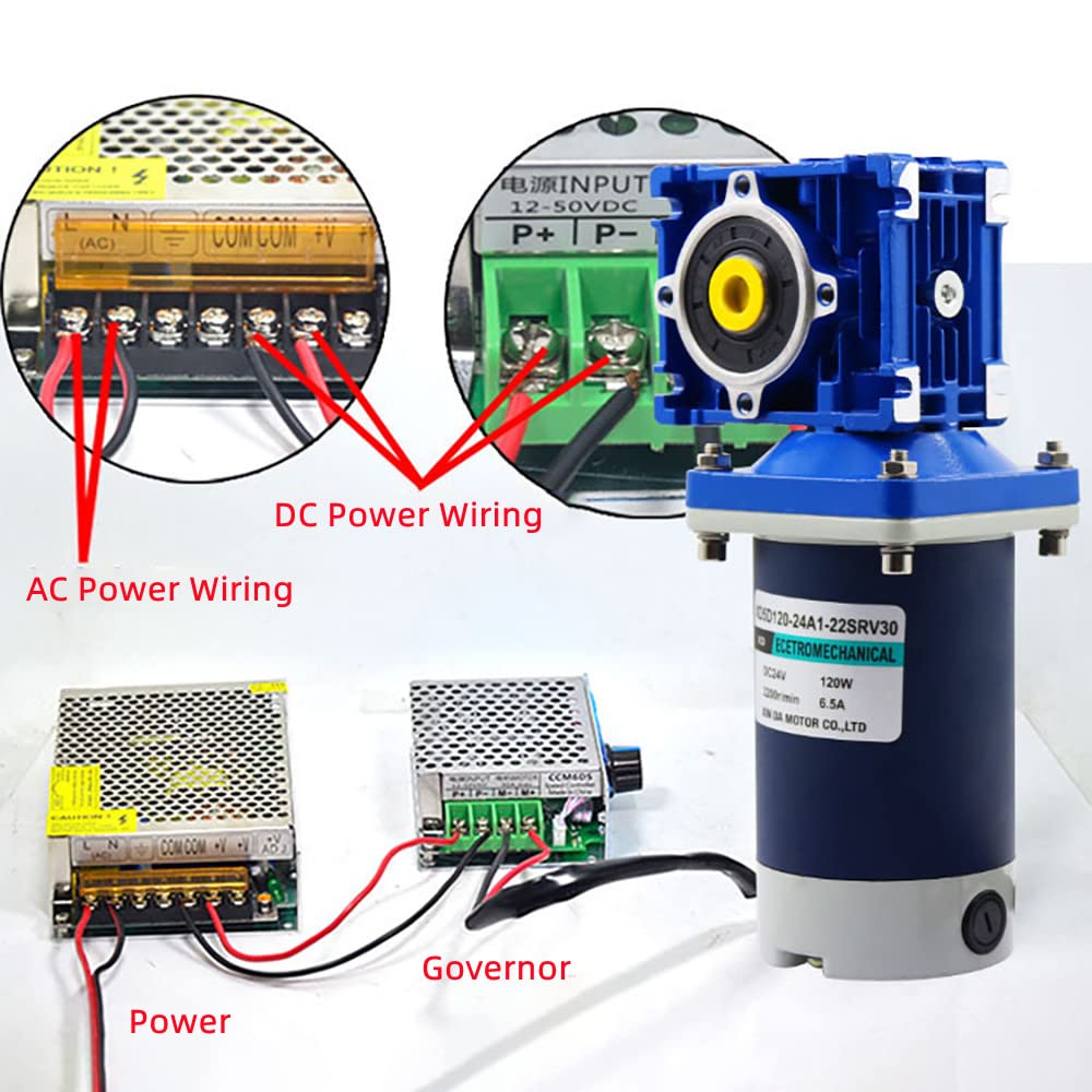 Toplionace Motor Reductor de Engranaje Helicoidal de 120W DC12V 24V, Motorreductor de CC con Engranaje Automático, Rotación del Eje de Bloqueo único, CW CCW, Velocidad Ajustable (DC12V, 420RPM)