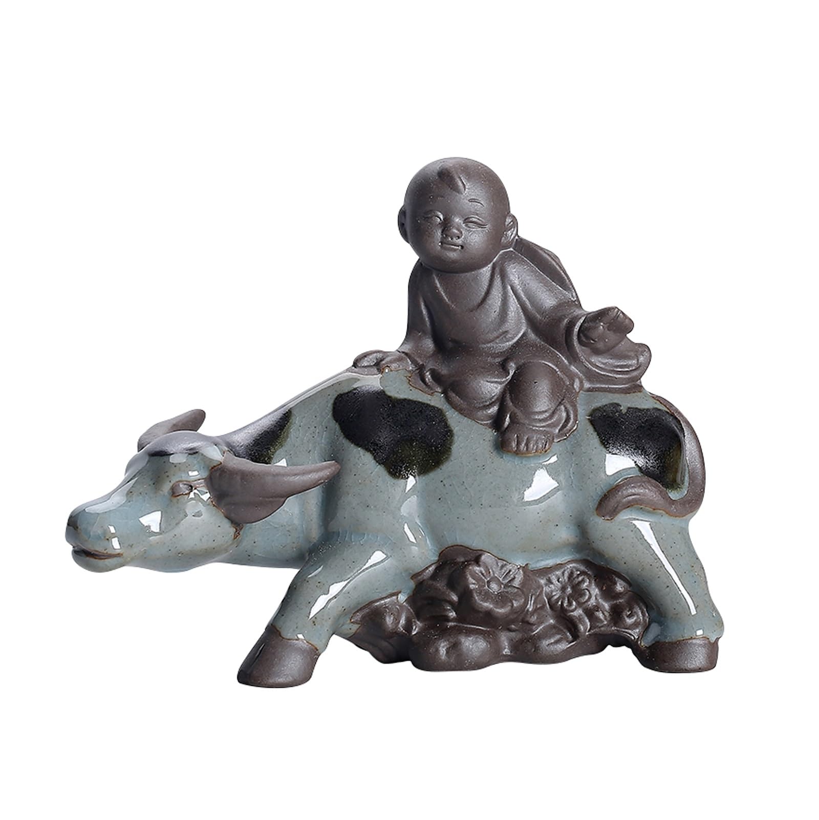 Pasterz Jeżdżący na Bawołach Figurka Biurko Herbaciarnia Ceramiczna ozdoba, Prezenty Dekoracji Stołu Herbaciarni
