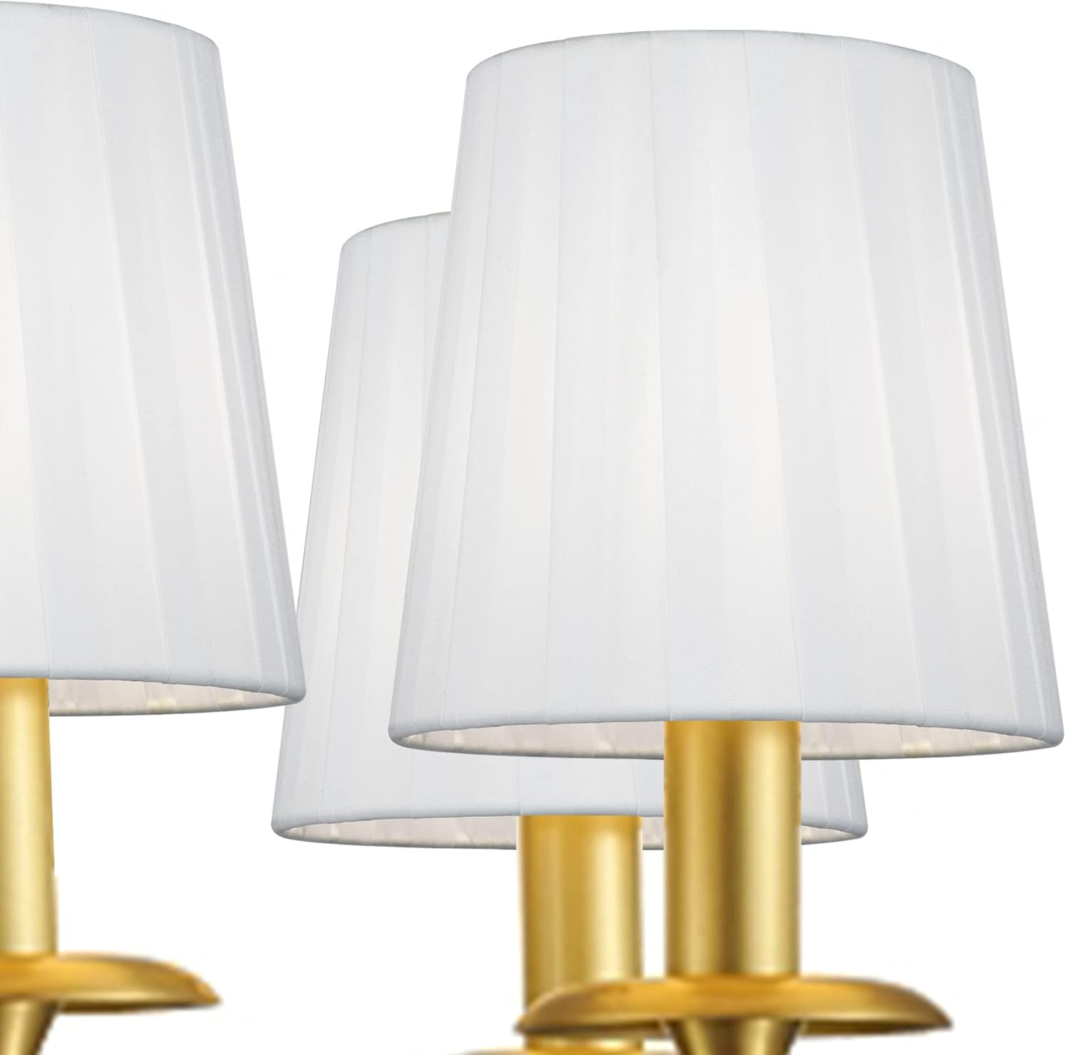 LAMPWELL MIRA Clip-on Chandelier Lamp Shades,Set of 6,Small Barrel,5.2"×4"×H5.2", Fabric Ribbon, Handmade,Modern Decorative,ONLY FOR CANDLE BULB,White