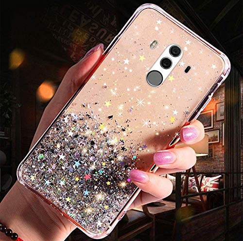 Uposao Compatibile con Huawei Mate 10 Pro Custodia Bling Strass Glitters Lucciante con Glitters Ultra Sottile Designer Case Ultra Sottile Slim AntiGraffio Protettiva Caso,Argento