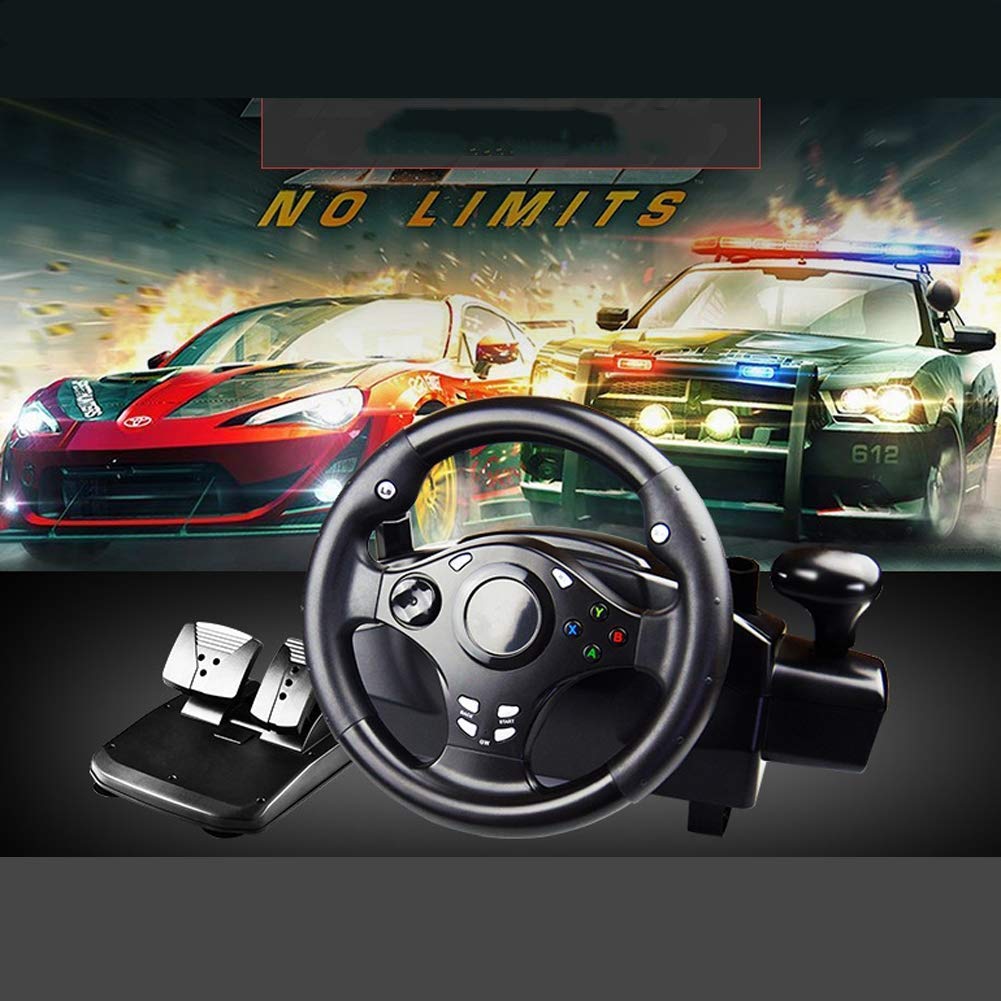 RajoNN Volante de Carreras 7 en 1, Volante de Carreras de Fuerza motriz con Pedales sensibles para PC,PS3,PS4,X-360,X-One,NS Switch,Android