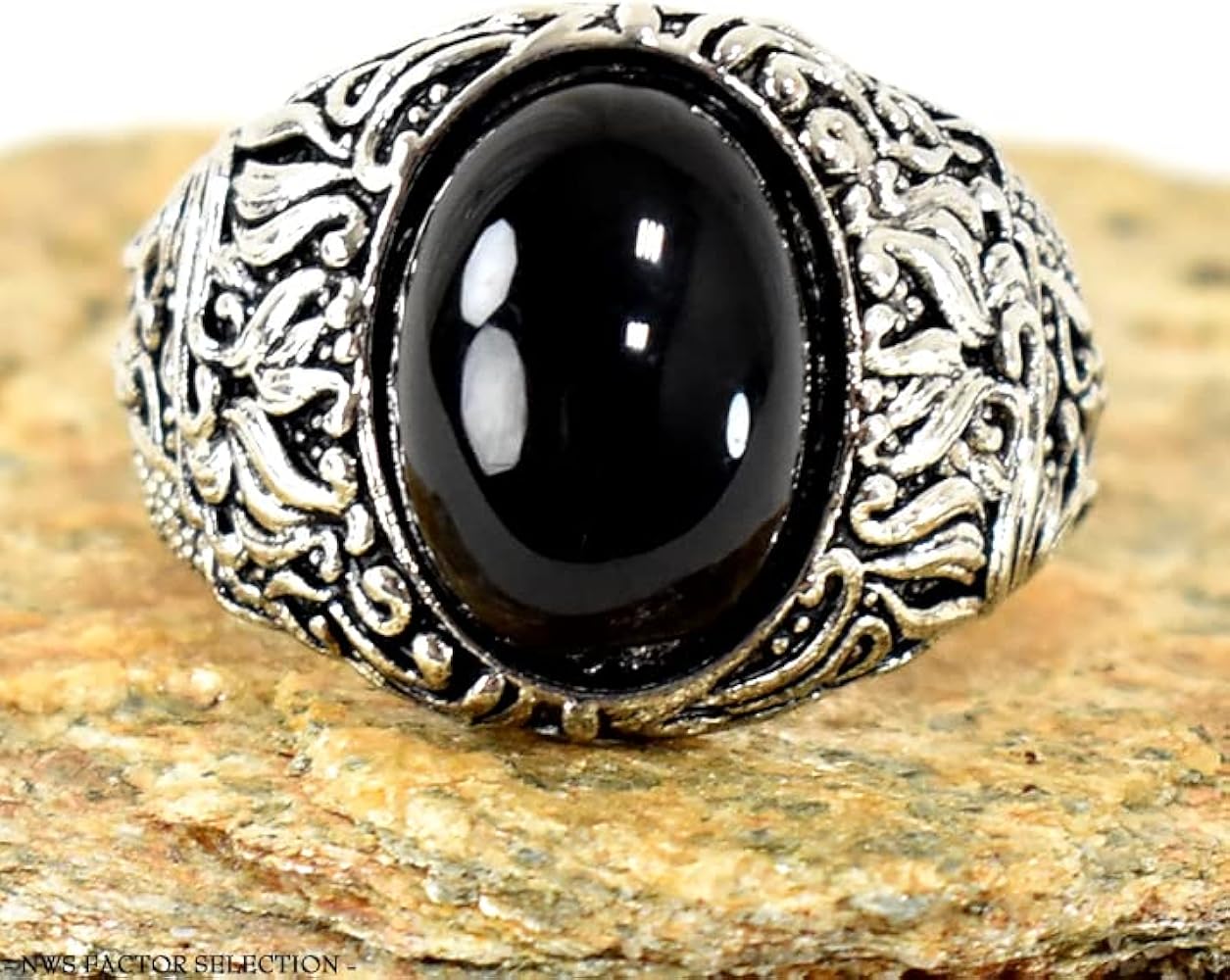 Amazon | ブラックストーン クリアストーン 指輪 リング メンズ 合金