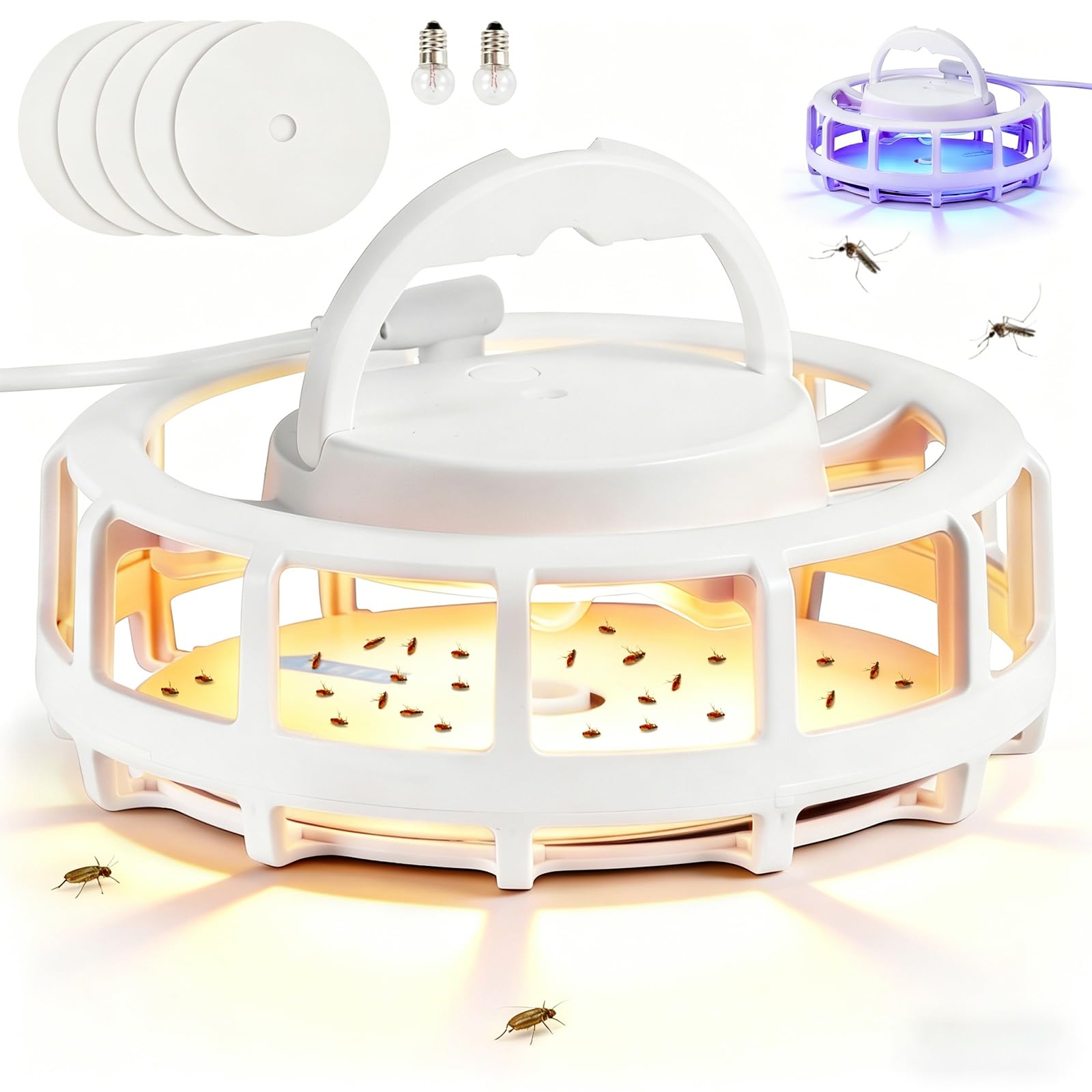 Viitech Flea Trap with 5 Sticky Pads, 4 LED Light Modes Electric Fleas Traps for Home, USB Powered Safe Sticky Fleas Lamp Traps for Home for Flies Moths and Mosquitoes Control