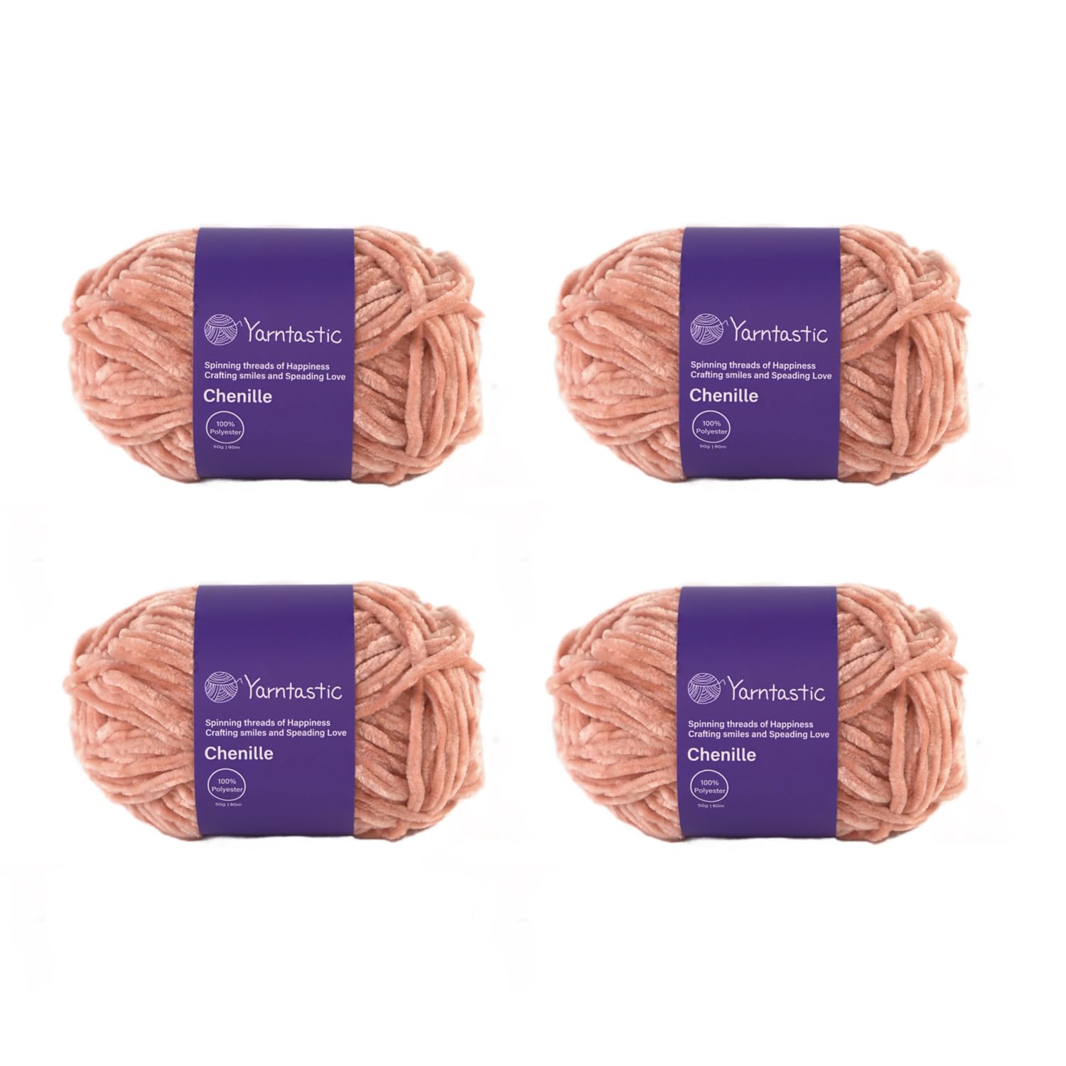Yarntastic Chenille Velvet Knitting Yarn or Crochet Yarn, 50g/80m, Aran Weight (8 Wraps per inch), 24 Colours and Multi-Colours Packs are Available (4, Rose Dust #11)