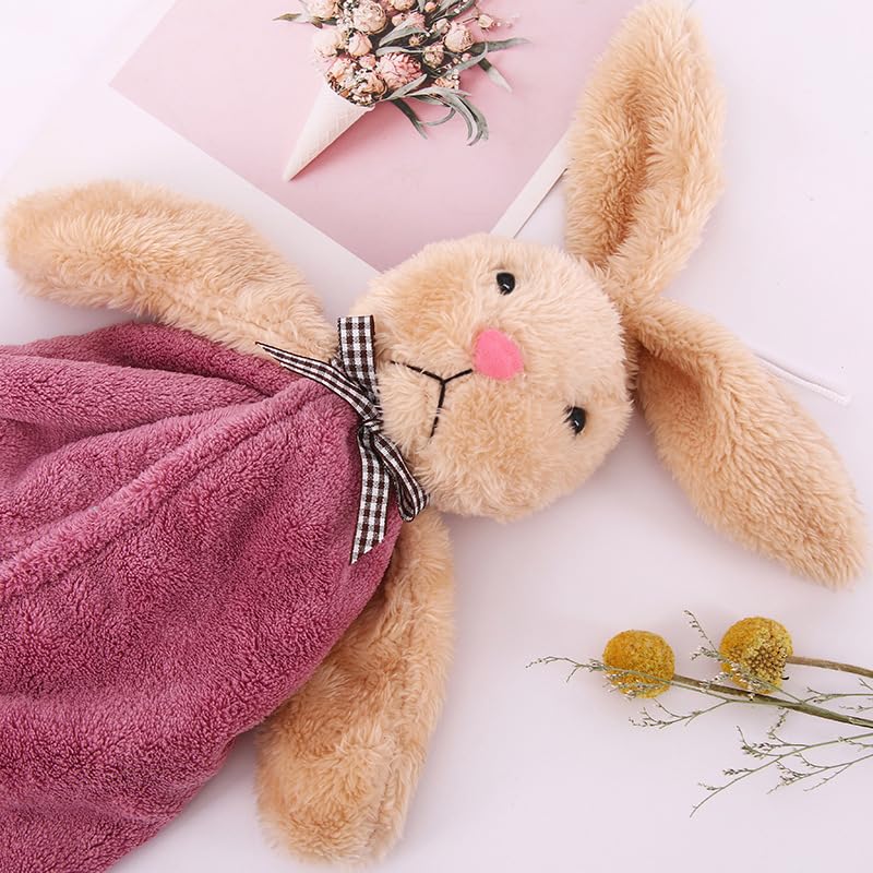 Image of Super Soft Rabbit Hanging Hand Towel for Kitchen and Bathroom Absorbent Thick Coral Velvet Hand Towels with Hanging Loop Fast Drying Microfiber (Pack of 3)