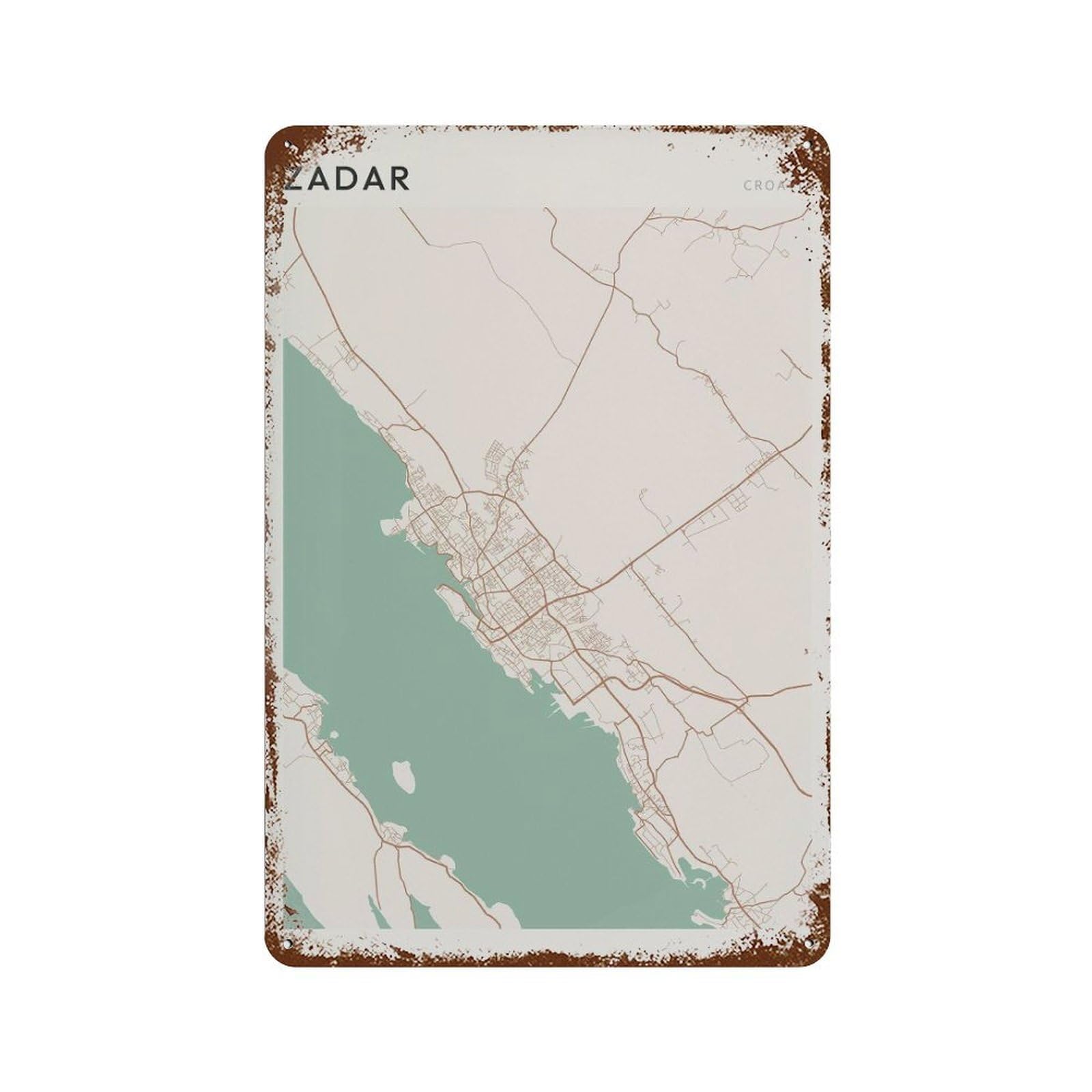 xiaoxiaoshen Zadar Map Croatia Travel Gift Farmhouse Decor Wall Decor Art Metal Tin Poster Modern Home Decor Art Home Bar Shop Decorations Vintage Sign 30x20cm