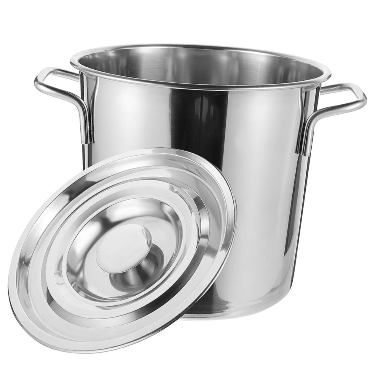 GARVALON Edelstahl Suppentopf mit Doppelgriffen und Deckel Rostfreier Großer Kochtopf Vielseitiger Metall suppeneimer für Küche und Induktion Langlebiges Kochgeschirr für Suppen und Wasser
