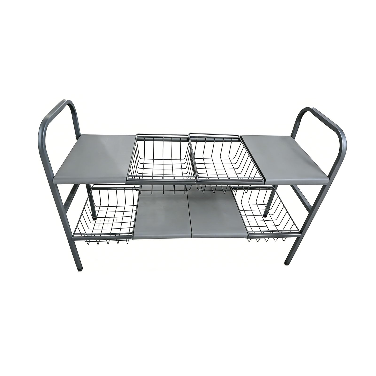 Buxuaaaa Kitchen Storage Rack with 2 Steps 4 Shelves and 4 Baskets for Organized Space Saving Solution Expandable Pair Layer Kitchen Storage