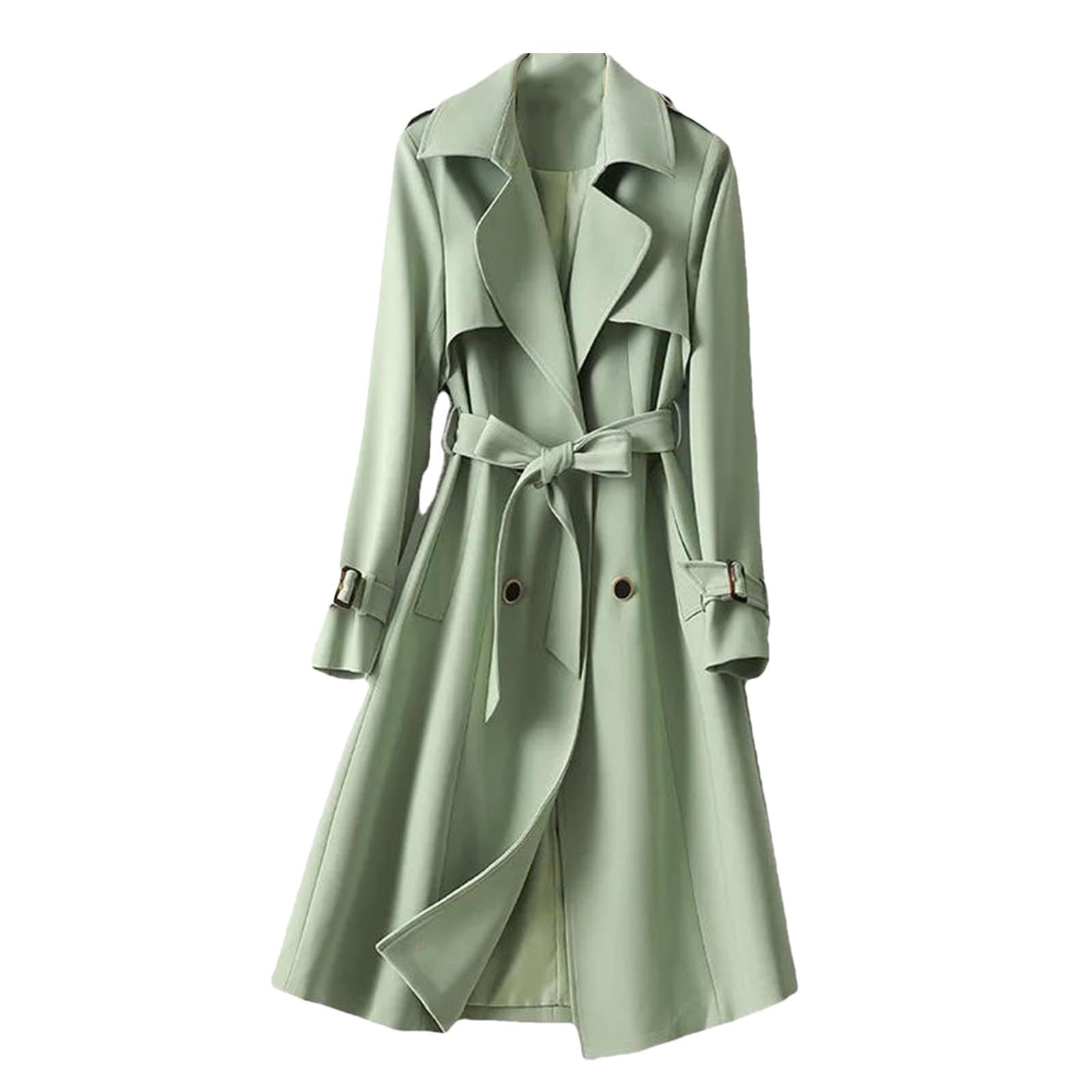Womens Elegant Long Trench Coats Spring Lapel Light Thin Office Jackets Outerwear With Belted