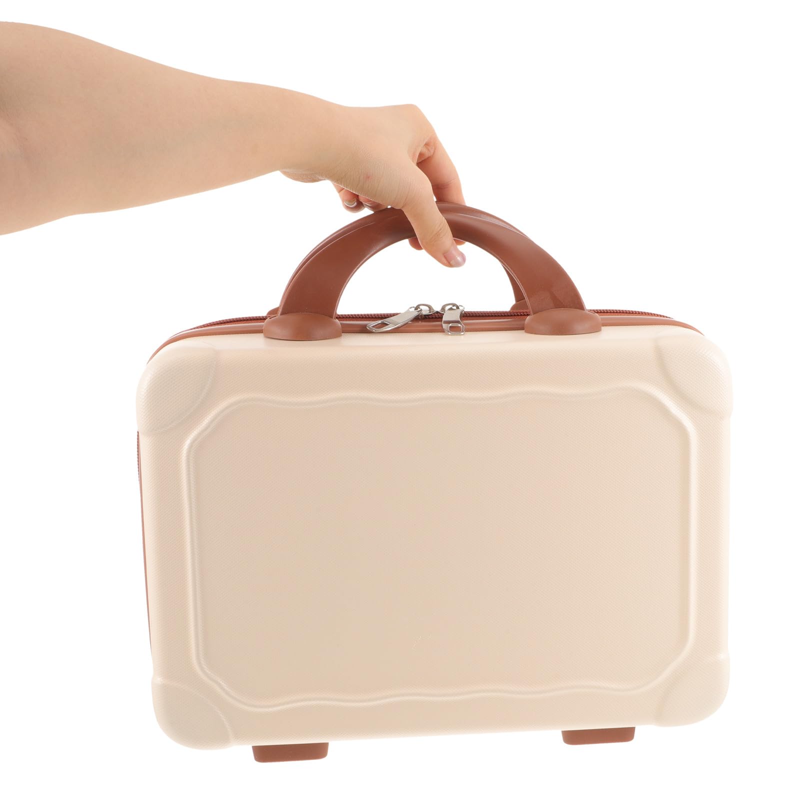 Healvian Beauty Case da Viaggio Donna in Abs Leggero Grande Capacità e Design Elegante, Astuccio Portatrucchi Beige per Viaggi e Conservazione