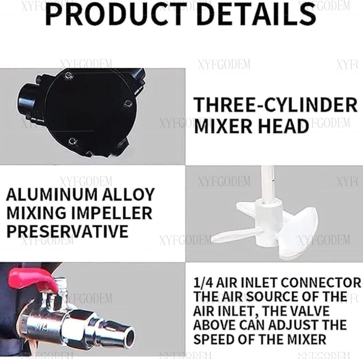 Mezclador de Pintura Neumático Industrial 5 Galones 20L, Agitador Automático Alta Velocidad 0-2600 RPM, Motor Aire 1/4 HP con Protección contra Sobrecarga