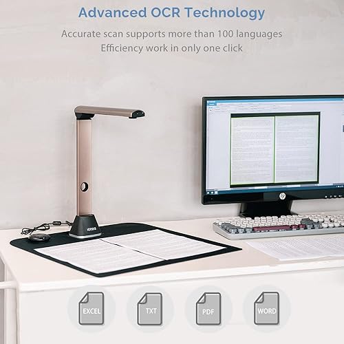 Miniatura 4 de iCODIS Cámara de documentos y escáner de libros 15 MP portátil de alta definición USB Doc Cam tamaño A3 escáner OCR multilingüe para oficina en casa