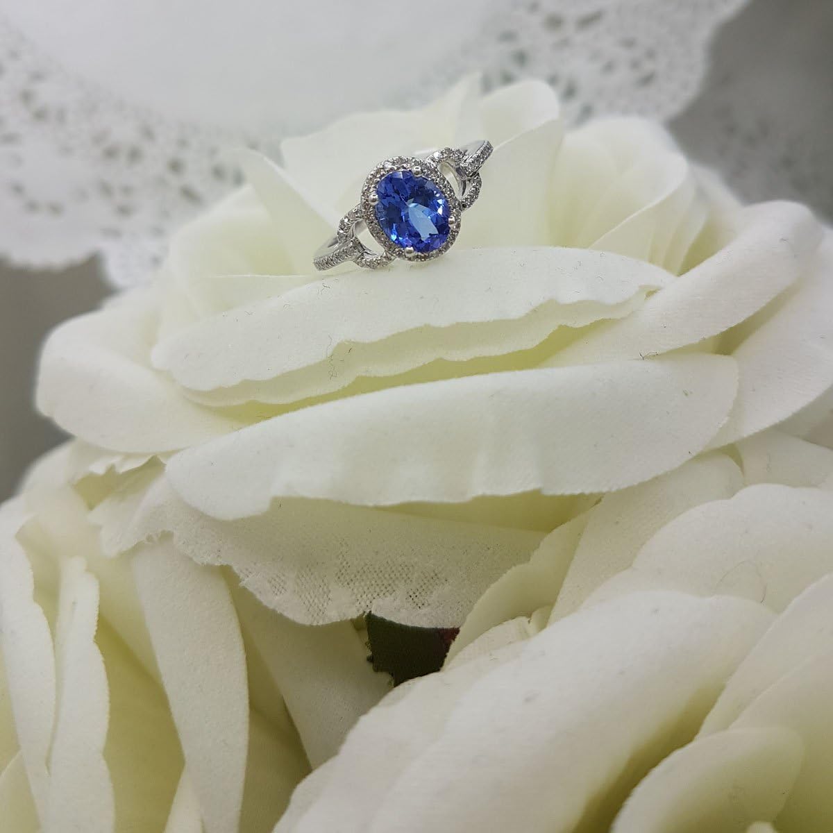 Dazzlingrock Collection 8x6mm Oval Tanzanite & Round White Diamond Halo Engagement Ring for Her in 14K Solid Gold