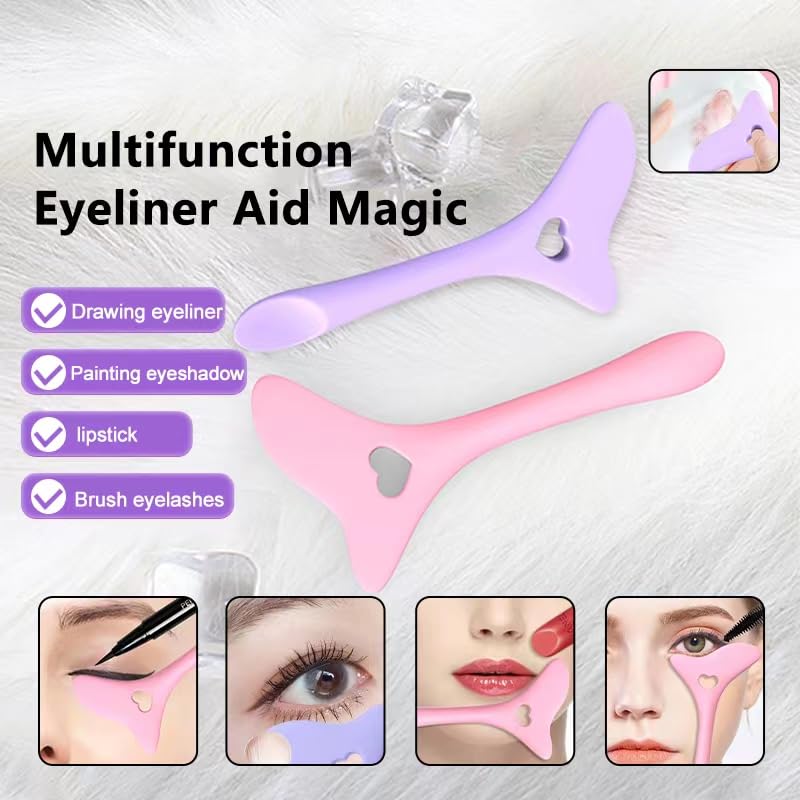 Eyeliner Stencils, Winged Eyeliner Tool, Mascara Shield, Multifunctional Silicone Eyeshadow Applicators, Perfect for Beginners in Makeup (Pink)