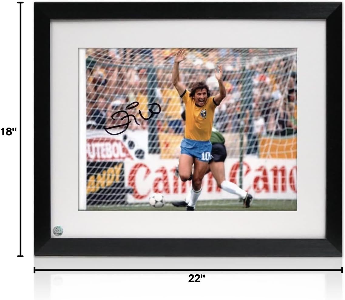 Zico Signed Brazil Soccer Photo: 1982 Goal. Framed