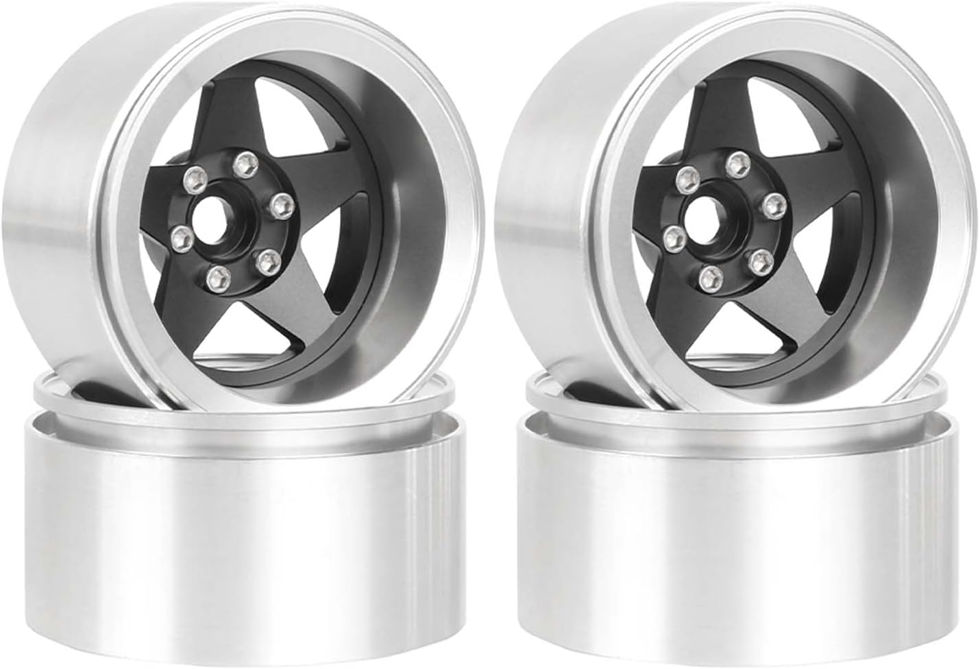 Aluminum 2.2" Beadlock Wheel Offset -10mm Metal Rims for SCX10 RR10 TRX4 VS4-10 Gen8 1/10 RC Crawler Car Upgrade Parts (5-Spoke, Black)