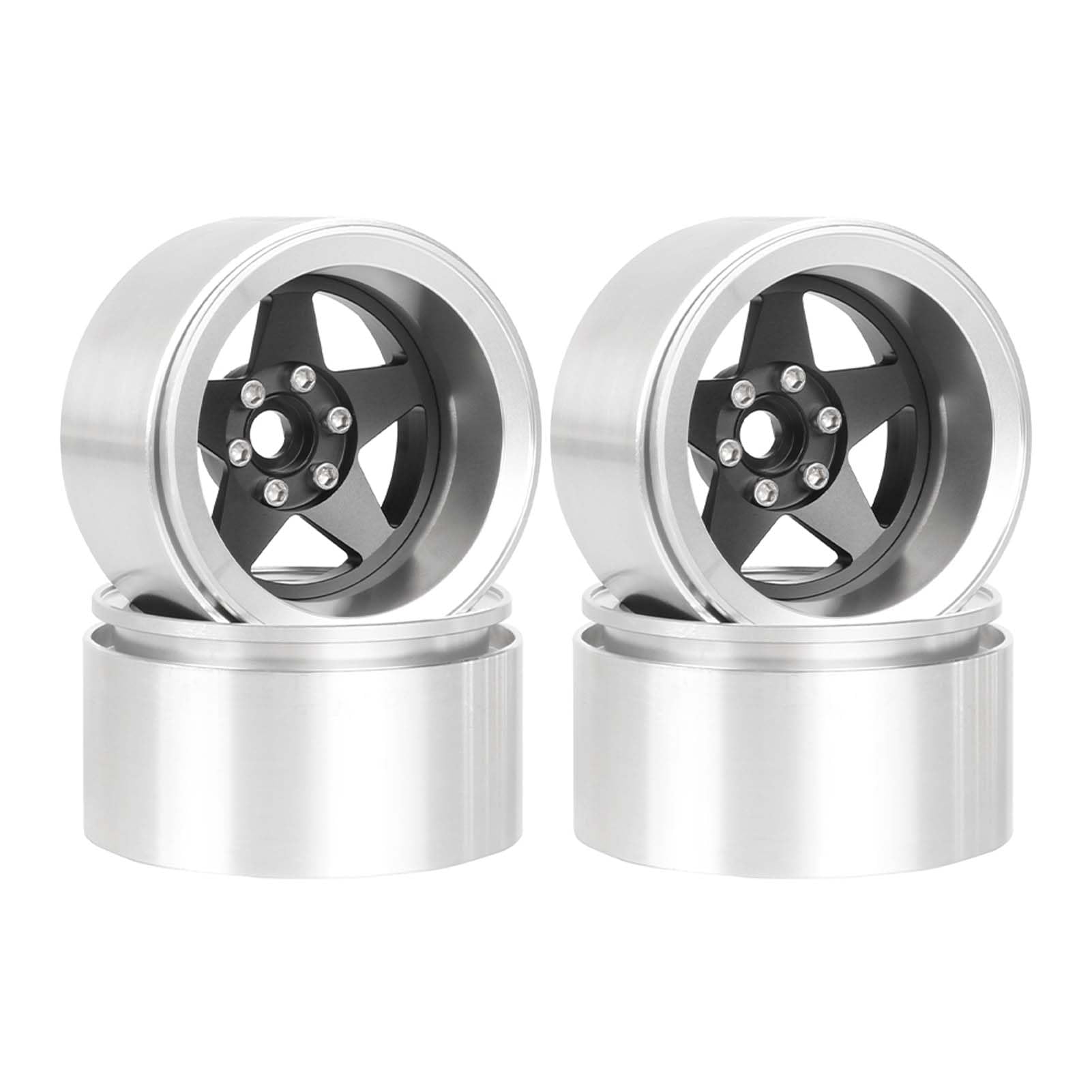 LAFEINA Aluminum 2.2" Beadlock Wheel Offset -10mm Metal Rims for SCX10 RR10 TRX4 VS4-10 Gen8 1/10 RC Crawler Car Upgrade Parts (5-Spoke, Black)