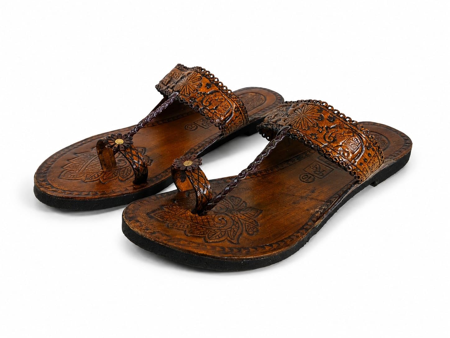 Women's Genuine Leather Kolhapuri Sandals Handmade Jali Design Ethnic Flat Chappal Traditional Open Toe Slip-On Footwear Comfortable Leather Flats, Casual & Festive Use-image-4
