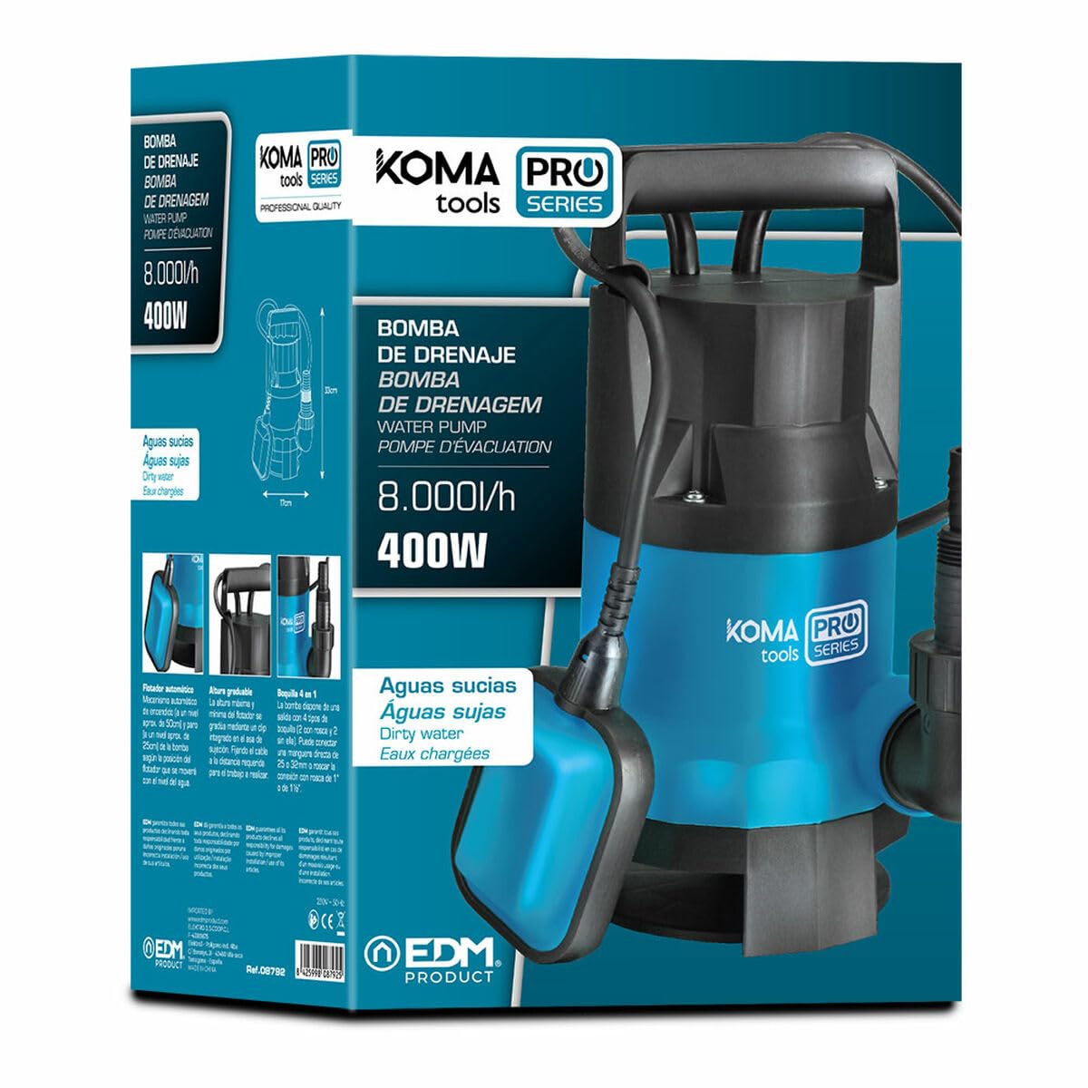 BOMBA PARA EXTRACCION DE AGUA SUCIA 400W 17x33cm KOMA TOOLS