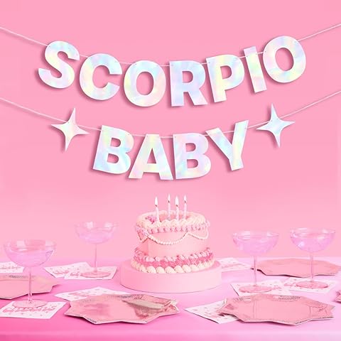xo, Fetti Scorpio Baby Birthday Party Iridescent Foil Banner - 5 Ft. | Zodiac Scorpio, Horoscope, Astrology Bday Party Decorations Gift