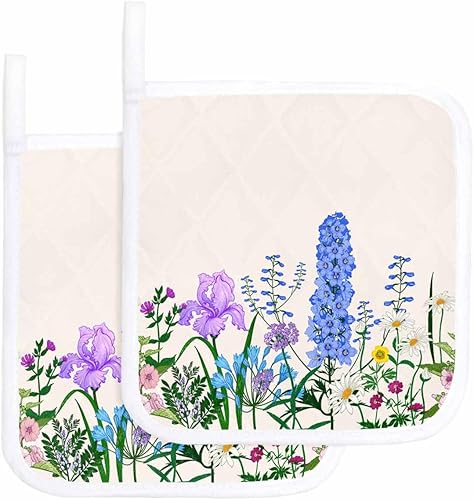 Miniatura 1 de 2 Packs Spring Plants Pot Holders Sets for Kitchen,Oven Pan Plate Bowl Pads Heat Proof Mat with Hanging Loop,Terry Cloth Potholders Soft Grip for