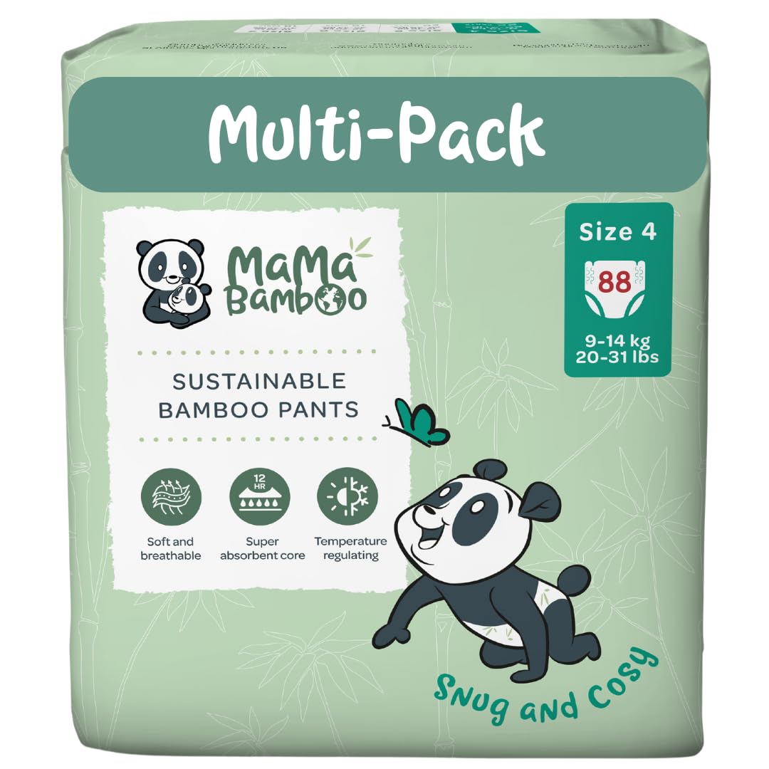Mama Bamboo Soft, Breathable, Sustainable Bamboo Nappy Pants - Pull-Ups - Super Absorbent Lock Away core (Size 4-88 Pants)