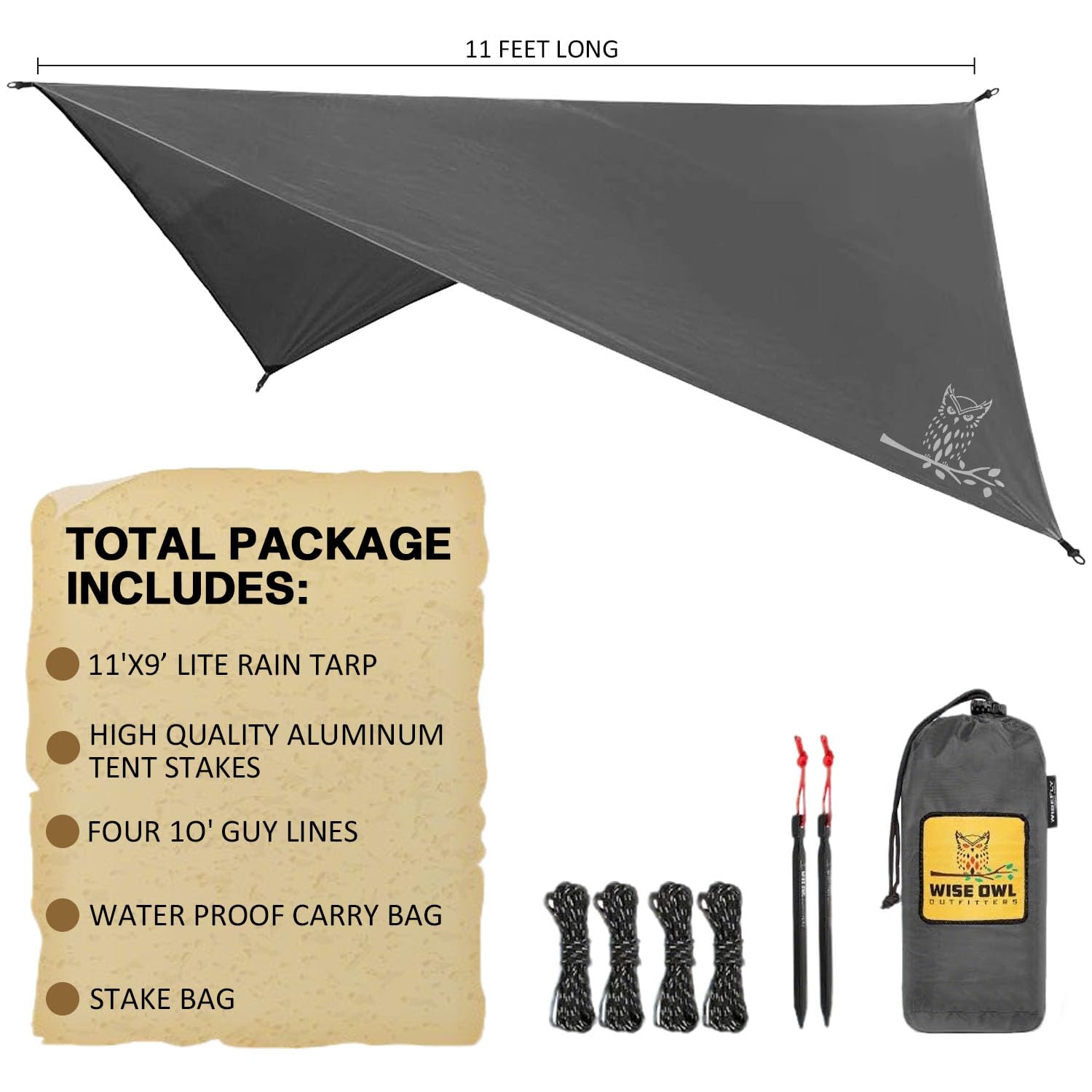 Hammock Tarp - Rain Tarp for Camping Hammock Tent 11 x 9 ft-Camping Gear Must Haves w/Easy Set Up Including Tent Stakes and Carry Bag