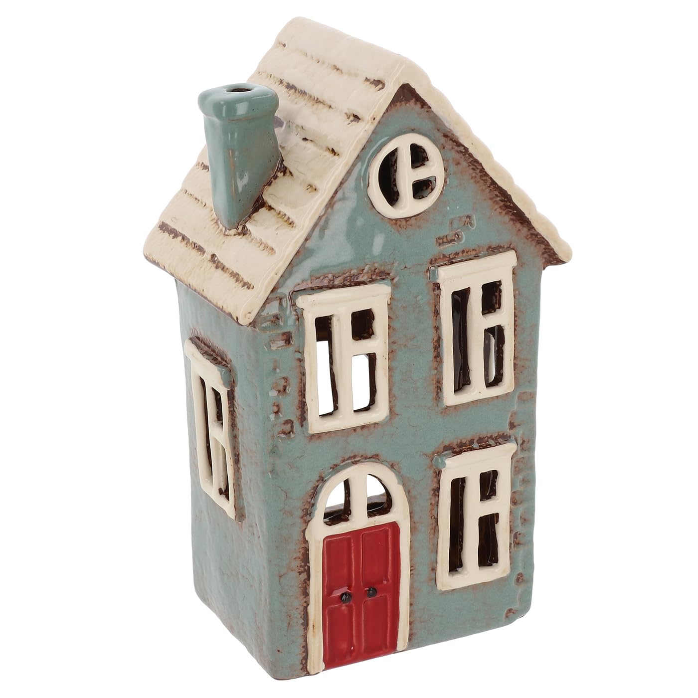 Shudehill Giftware Village Pottery Tall Grey House Ceramic Tealight Holder