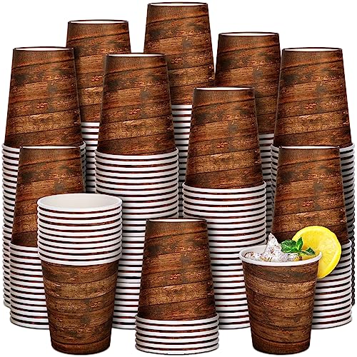 Umigy 100 Pcs 8 oz Western Cups Brown Paper Cups Bulk Farmhouse Wood Grain - image 1