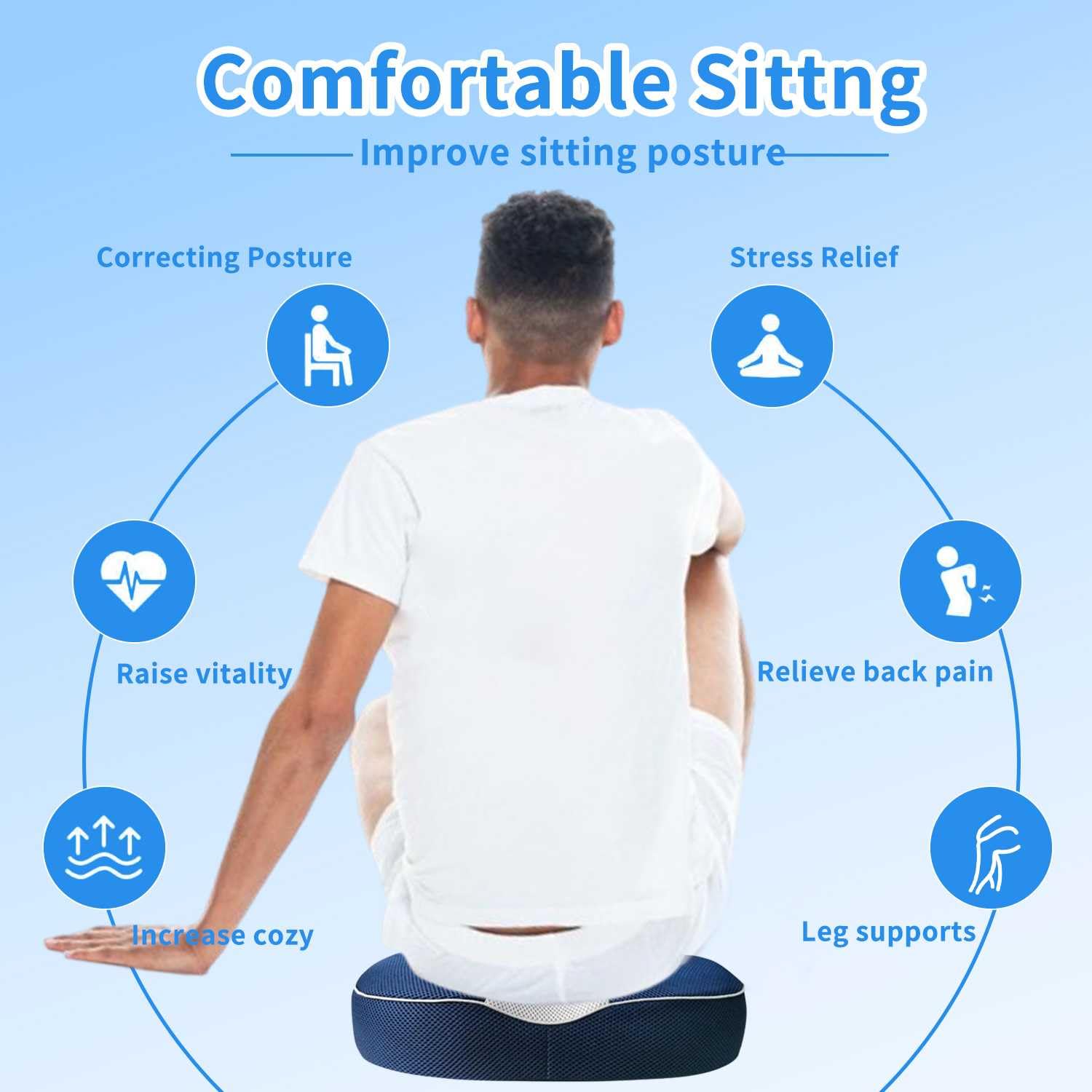 Cojin hemorroides, Cojín de Silla Oficina, Cojín coxis ortopedico con Memoria para Aliviar el Dolor y la Ciática, Cojín de Asiento ergonómico para Silla de Oficina, Silla de Ruedas