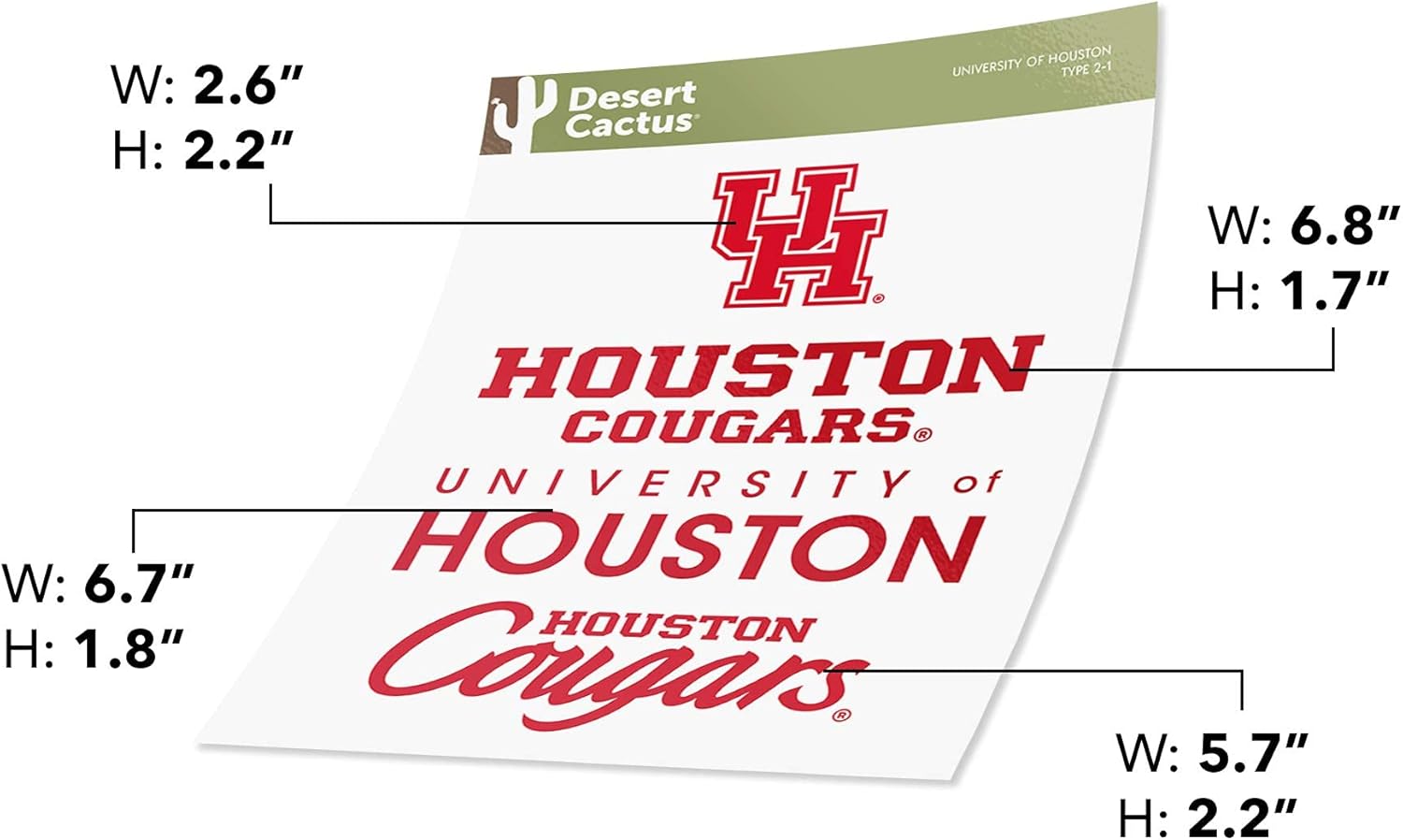 Desert Cactus University of Houston Sticker Houston Cougars Vinyl Decal Laptop Water Bottle Car Scrapbook Sheet (Type 2) - Image 3